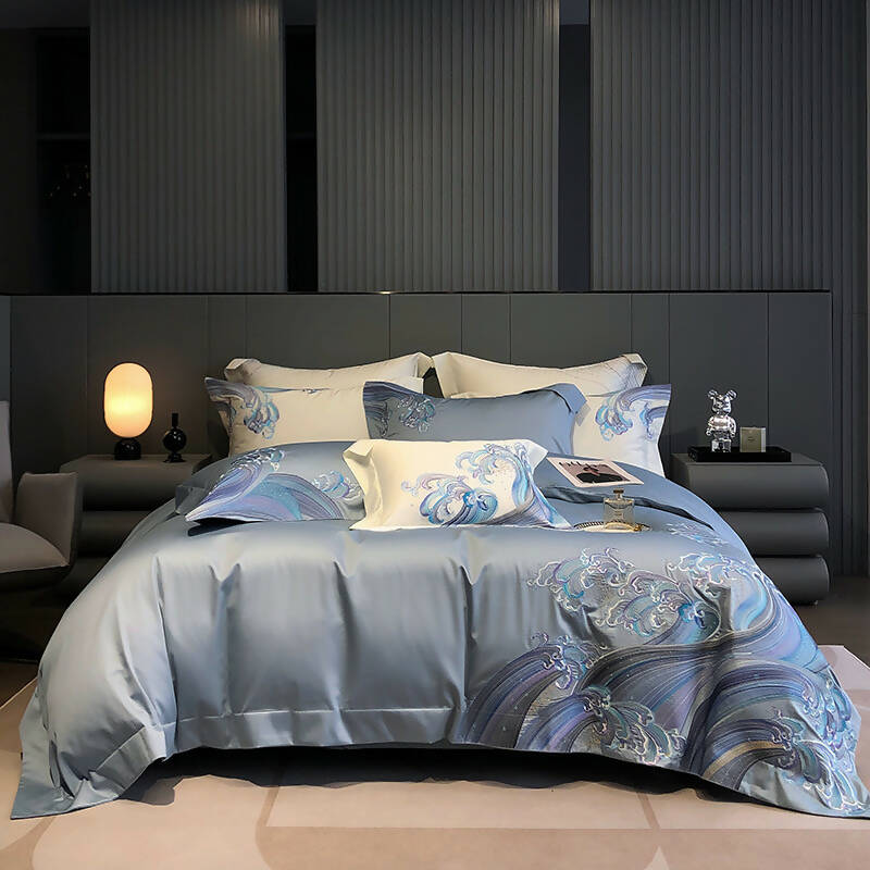 Blue Wave 100% Cotton Luxurious 4 Pieces Bedding Set